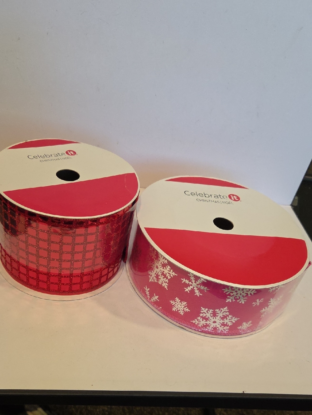 Celebrate It Red and White Holiday Wired Ribbon Duo Snowflake